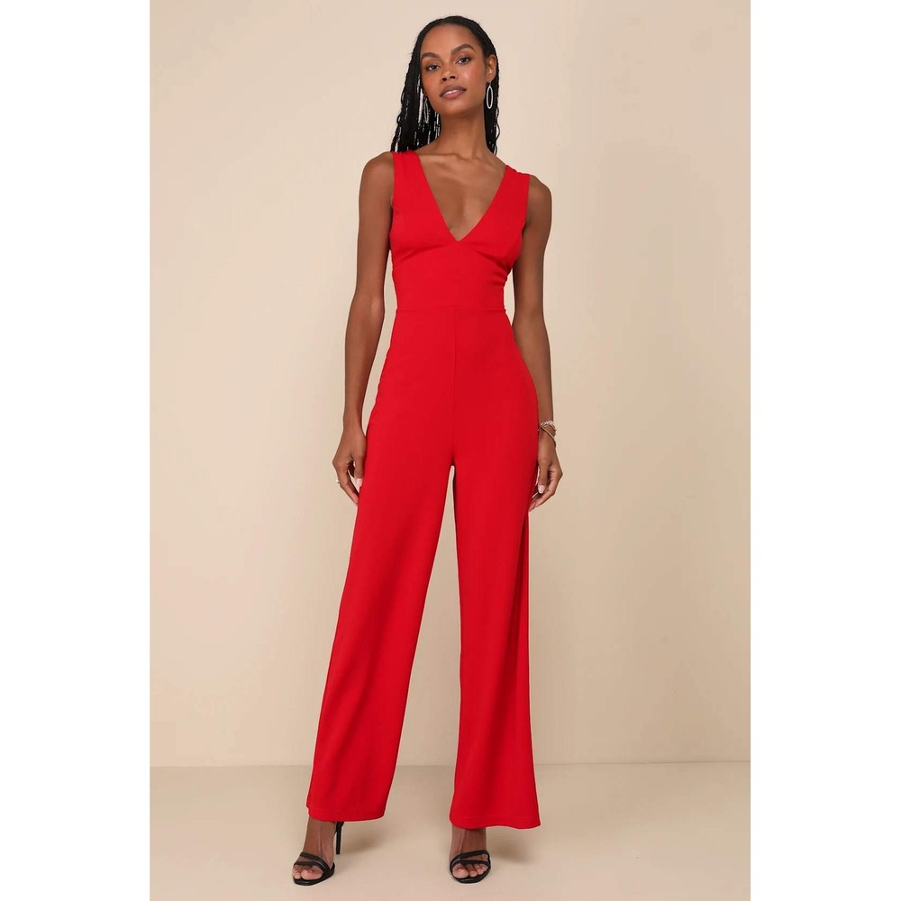 Lulus Bold Era Red Sleeveless Wide Leg Jumpsuit Women Size Med V-Neck Formal New